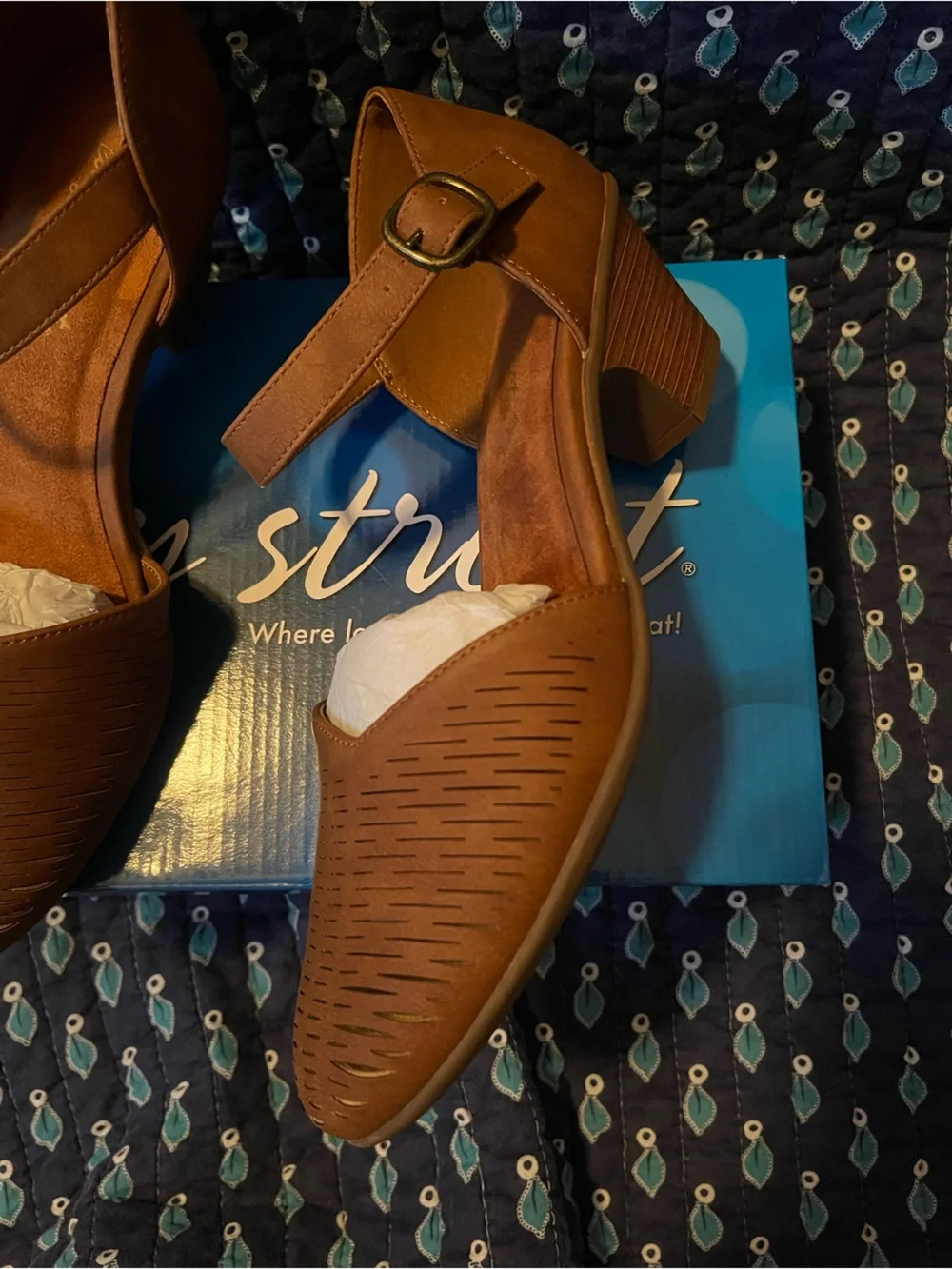 easy street Brown Perforated Slingback Flats